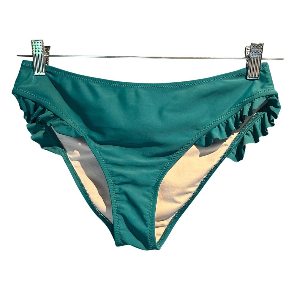 Cupshe Medium Teal Bikini Bottom Ruffles Ruching Flattering HotTub Pool Cruise